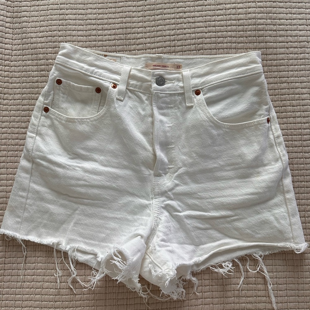 Levi's White Jean Shorts Distressed Cut-Off Hem